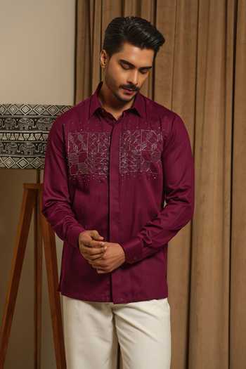 Runit Gupta Wine Matrix Embroidered Vegan Silk Shirt 