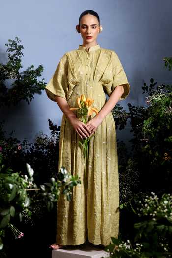Taisha Luma Zari Stripe Malai Chanderi Dress 