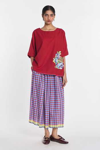 Payal Pratap Azurea Elasticated Checkered Skirt 