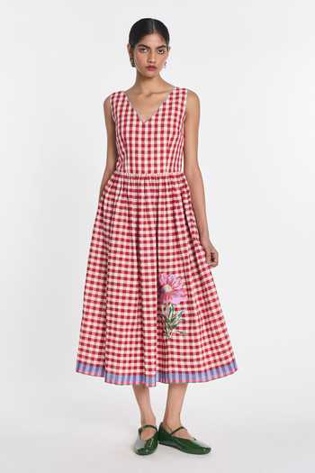 Payal Pratap Azure Embroidered Gingham Dress 