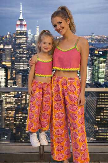 Minime Organics Lace Print Cotton Top & Pant Set