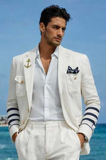 MR. Ajay Kumar Nautical White Linen Hunter Blazer 