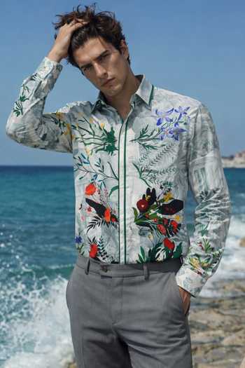MR. Ajay Kumar Obelisk Grey Print Shirt 