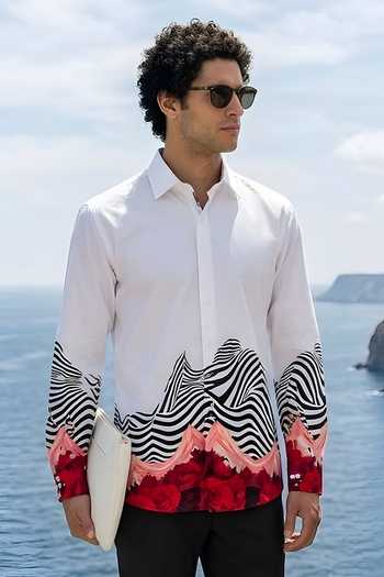 MR. Ajay Kumar White Wave Print Shirt 