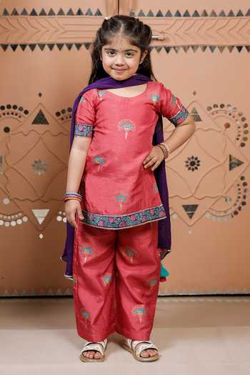 Tiny Colour Floral Block Print Kurta Pyjama Set 
