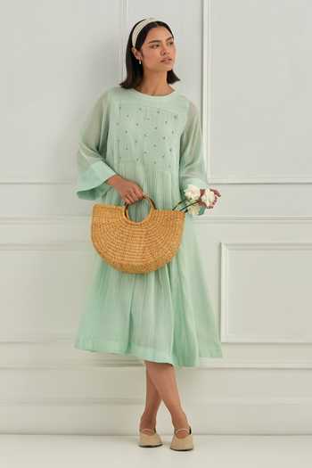 Cupid Cotton Pleated Mul Chanderi Dress 