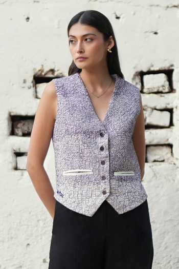 Raasa Purple Unravelled Threads Waistcoat 