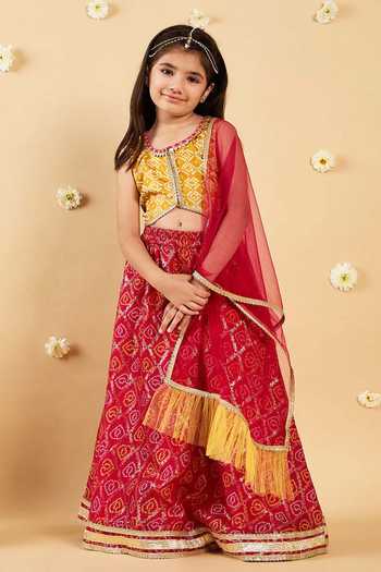 Jhambthreads Bandhani Pattern Silk Lehenga Blouse Set 