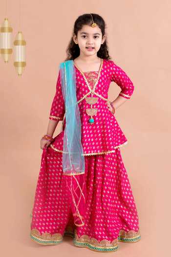 Jhambthreads Floral Foil Print Kurta Lehenga Set 