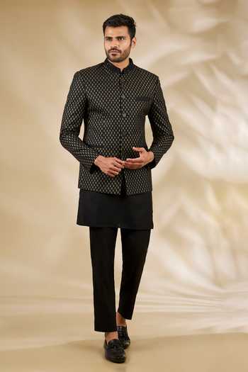 Manish Nagdeo Flower Print Bandhgala & Kurta Set 