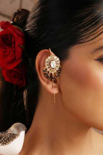 Swabhimann Green Polki Embellished Ear Cuffs 