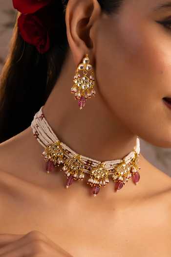 Swabhimann Polki Embellished Necklace & Earrings Set 