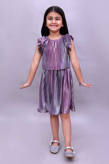 Lil Drama Pleated Poly Knit Top & Skirt Set 
