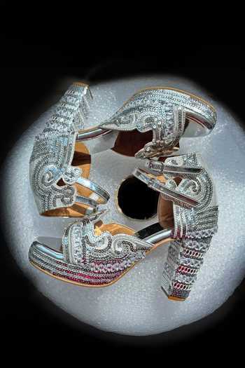 Chal Jooti Silver Desi Disco Ball Embellished Block Heels 
