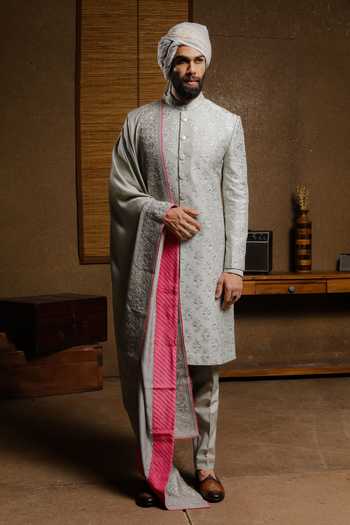 Punit Arora Grey Grandiose Embroidered Sherwani Set 