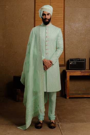 Punit Arora Serene Aqua Embroidered Sherwani Set 