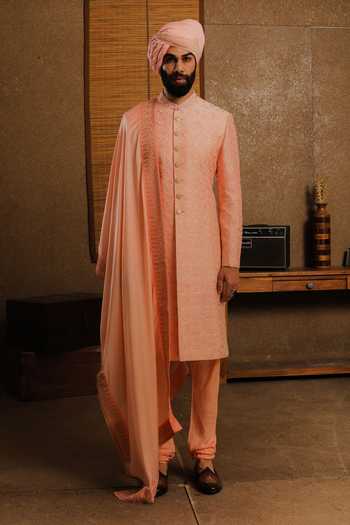 Punit Arora Peach Nocturne Embroidered Sherwani Set 