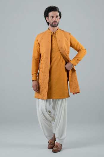 Punit Arora Floral Embroidered Long Bundi & Kurta Set 