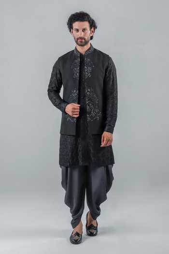 Punit Arora Tonal Embroidered Bundi & Kurta Set 