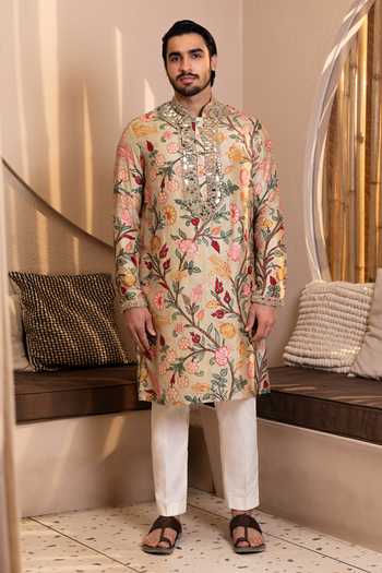 Kaaj Button Kalamkari Print Kurta & Pant Set 