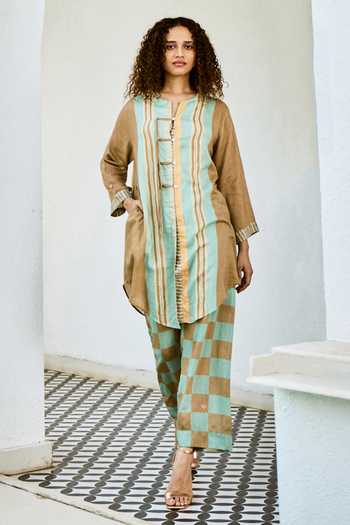 Basil Leaf Printed Linen Kurta & Pant Set 