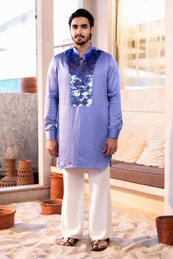 Kaaj Button Shimmer Yoke Embroidered Kurta Set 
