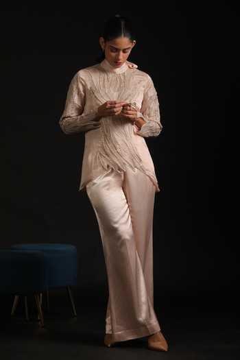 Vedangi Agarwal Embroidered Cutwork Detailed Top & Pant Set 