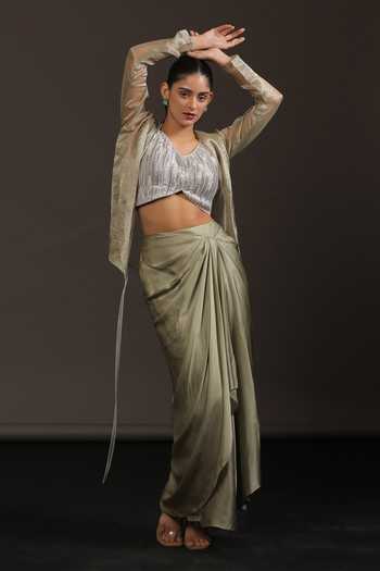 Vedangi Agarwal Lace Work Jacket & Draped Skirt Set 