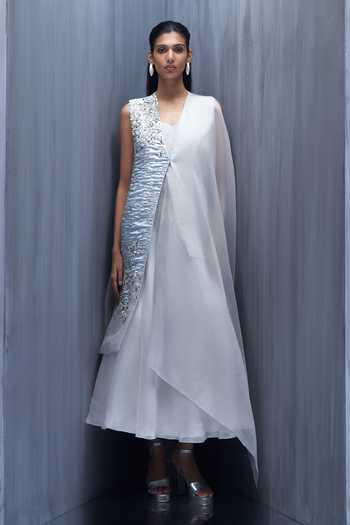 Richa Khemka Silvern Organza Dress & Jacket Set 