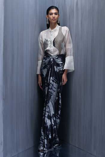 Richa Khemka Sylvara Pecan Embellished Shirt & Skirt Set 