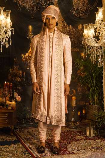 Punit Arora Zari Embroidered Silk Sherwani Set 