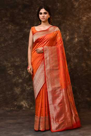 Vishwa By Pinki Sinha Orange Booti Woven Saree With Running Blouse 