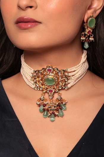 Amreli Jaipur Kundan Embellished Choker & Earrings Set 