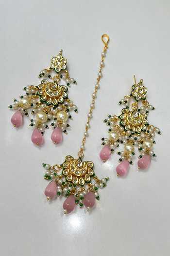 Amreli Jaipur Kundan Stone Drop Earrings & Maangtikka Set 