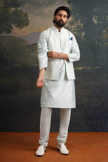 Thetaa Hand Embroidered Nehru Jacket & Kurta Set 