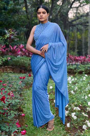 Itrh Neel Tara Crystal Pre-Draped Saree Set 