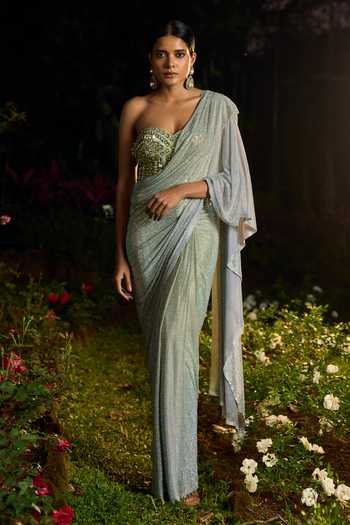 Itrh Pista Noor Crystal Pre-Draped Saree Set 