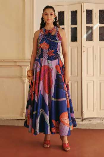 ZiP by Payal & Zinal Fruity Fun Dramatic Print Linen Maxi Dress 