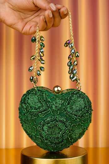 House Of Kosha Cora Suede Embellished Heart Bag 