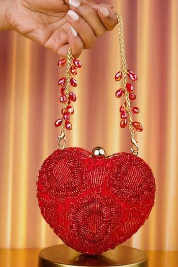 House Of Kosha Cora Suede Embellished Heart Bag 