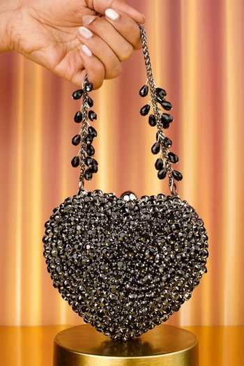 House Of Kosha Lola Suede Embellished Heart Handbag 