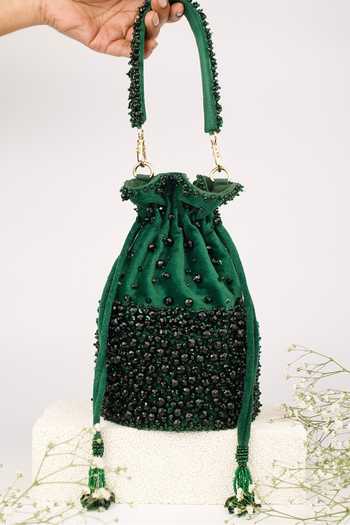 House Of Kosha Zaria Suede Crystal Embellished Bucket Bag 