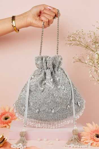 House Of Kosha Sunheri Silver Embellished Potli Bag 