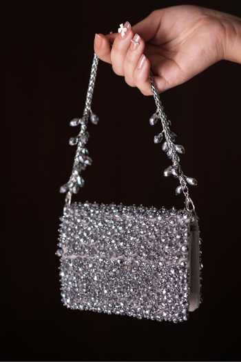 House Of Kosha Kiyara Suede Crystal Embellished Mini Clutch 