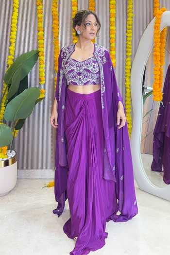 Surkh Syahi Draped Skirt Cape Set
