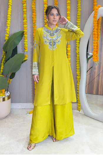 Surkh Syahi Contrast Yoke Straight Kurta & Palazzo Set 