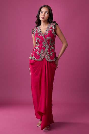 Prisho Embroidered Jacket & Draped Skirt Set 