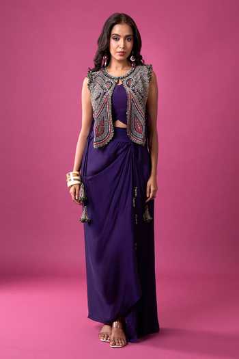 Prisho Embroidered Jacket & Draped Skirt Set 