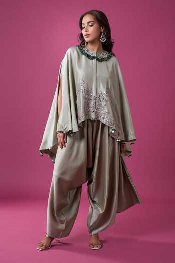 Prisho Embroidered Kaftan & Draped Pant Set 