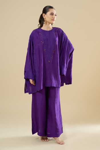 Anamika Khanna Tonal Embroidered Short Kurta & Pant Set 
